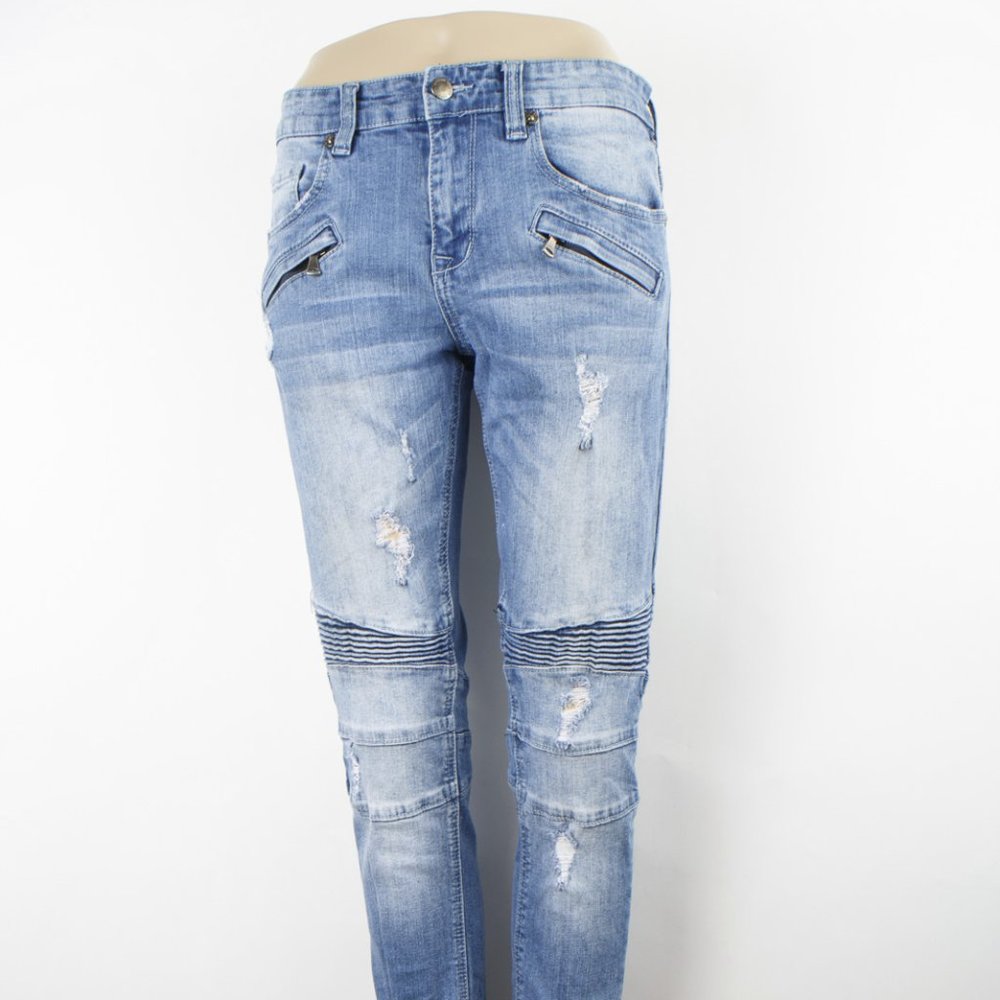 Kilogram Skinny (27 X 31) Men's Denim Jeans Medium Wash Zip Fly Distressed